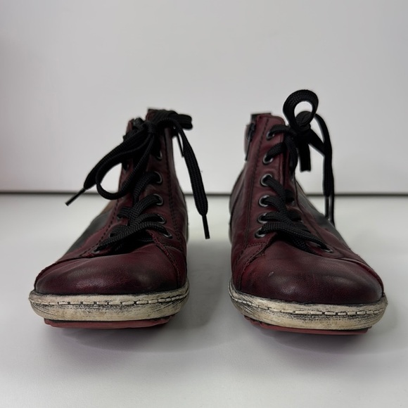 Remonte Chic Burgundy Leather Lace-Up Bootie High- Top Sneakers - Picture 2 of 11